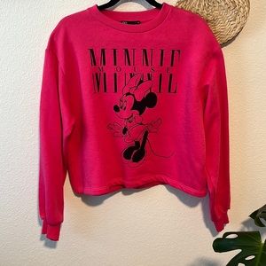 NEW Zara Disney Minnie Mouse Hot Pink Cropped Sweatshirt